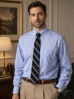 Brooks Brothers 346 Blue White Stripe Dress Shirt Men’s 16.5 L/XL Cotton